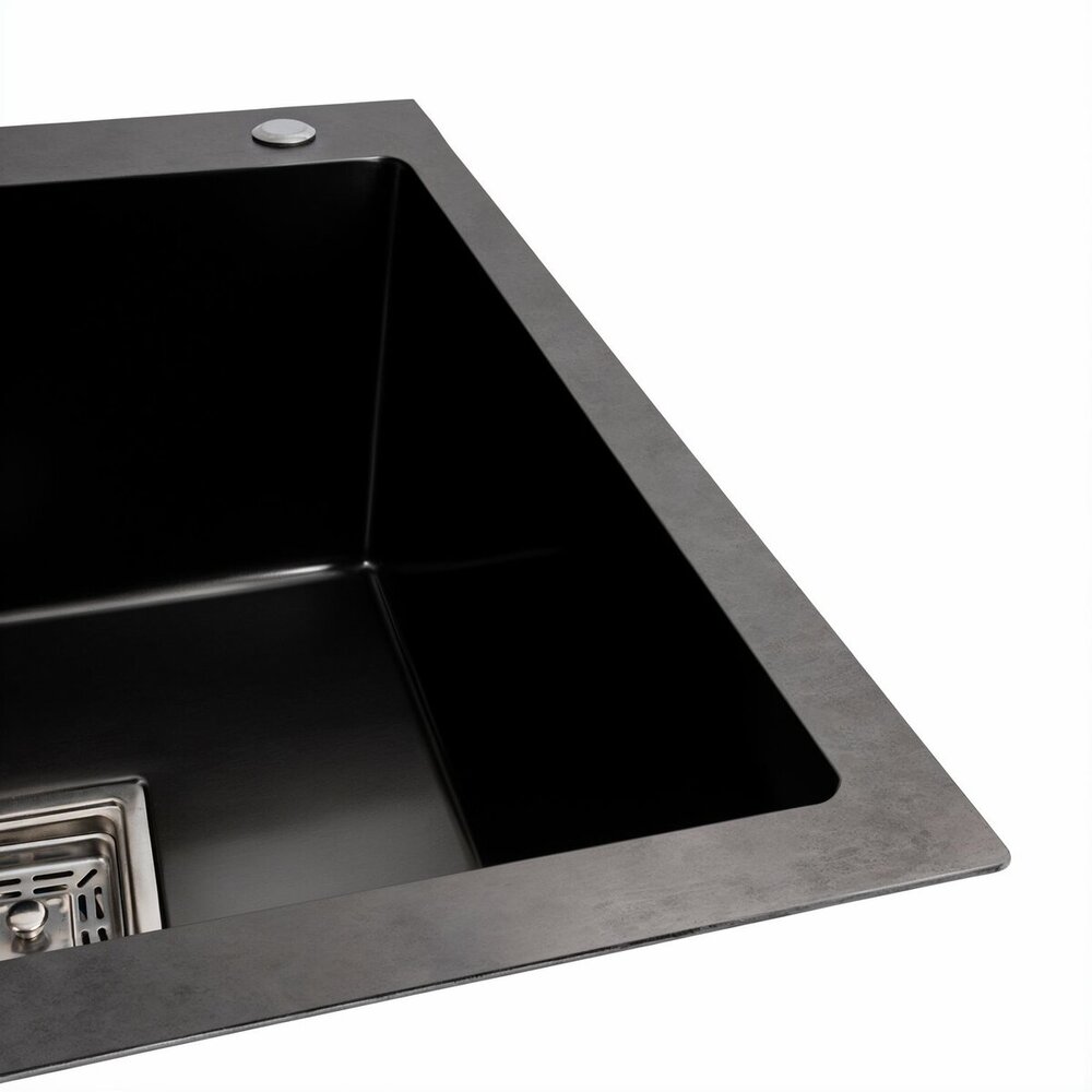 Фото - Мийка PVD Black Platinum Handmade 78*50B R (два отвори, квадратний сифон, 3.0/1.0 мм)