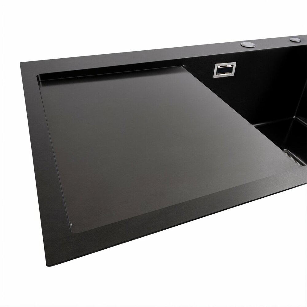 Фото - Мийка PVD Black Platinum Handmade 78*50B R (два отвори, квадратний сифон, 3.0/1.0 мм)