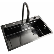 Кухонна мийка 75*45A PVD чорна Platinum Handmade "ВОДОСПАД"