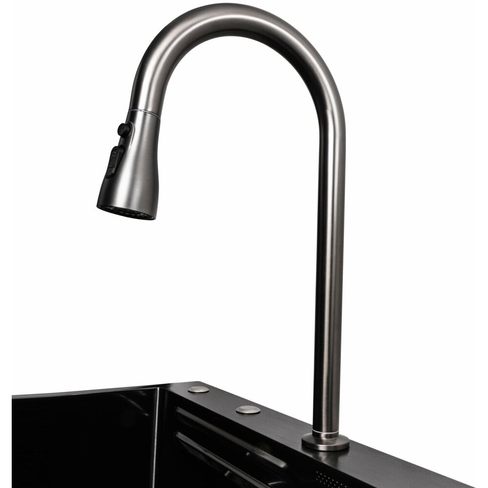 Фото - Кухонна мийка 75*45A PVD чорна Platinum Handmade "ВОДОСПАД"