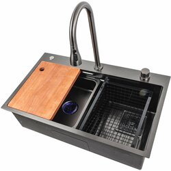 Кухонна мийка 75*45A PVD чорна Platinum Handmade "ВОДОСПАД"