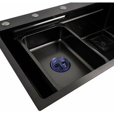 Кухонна мийка 75*45A PVD чорна Platinum Handmade "ВОДОСПАД"
