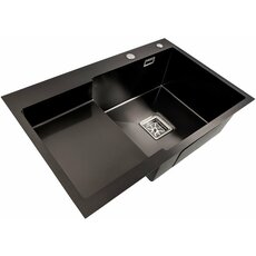 Кухонна мийка 78*50С R PVD чорна Valeso Handmade (круглий сифон 3.0/0.8)