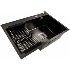 Кухонна мийка 78*50С R PVD чорна Valeso Handmade (круглий сифон 3.0/0.8)