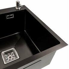 Кухонна мийка 78*50С R PVD чорна Valeso Handmade (круглий сифон 3.0/0.8)