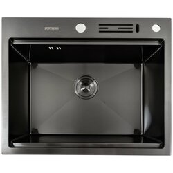 Кухонна мийка чорна PVD 60х50 з підставкою для ножів + Подарунок сифон круглий,кошик та дозатор