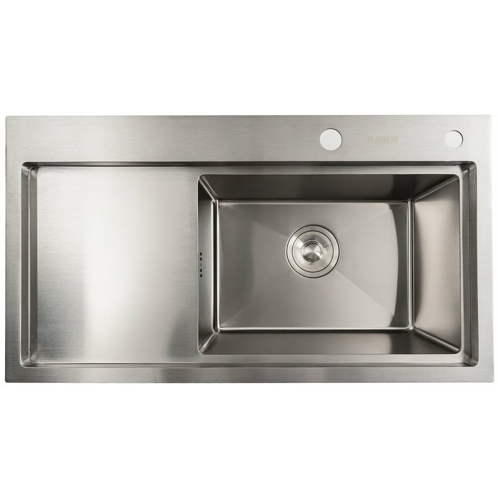 Фото - Кухонна мийка нержавійка 78*43 R Platinum Handmade (два отвори, круглий сифон 3,0/0,8)
