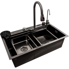 Кухонна мийка 75*45G чорна Platinum Handmade "Водоспад"