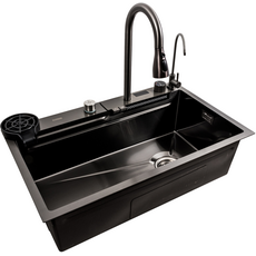 Кухонна мийка 75*45G чорна Platinum Handmade "Водоспад"