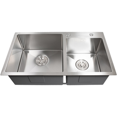 Кухонна мийка 78*43 нержавійка на дві чаші Valeso Handmade (круглий сифон, 3.0/0.8)