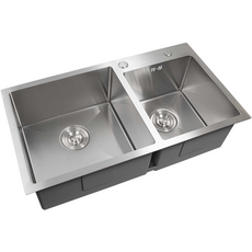 Кухонна мийка 78*43 нержавійка на дві чаші Valeso Handmade (круглий сифон, 3.0/0.8)