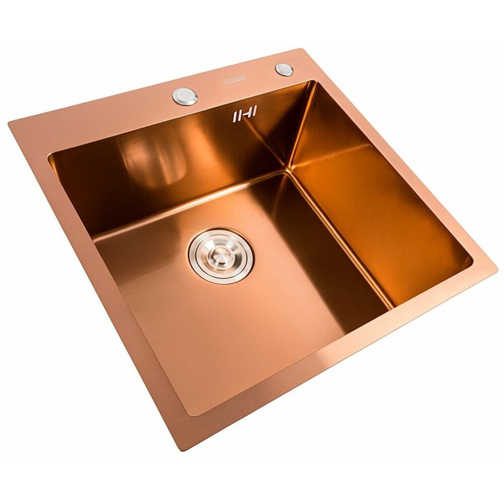 Фото - Кухонна мийка Platinum Handmade PVD мідь 500x500x220 (3,0/1,5 мм корзина та дозатор в комплекті)
