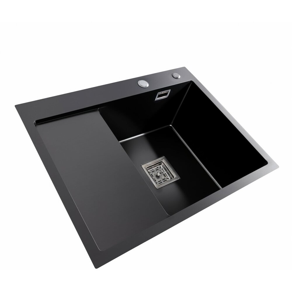 Фото - Кухонна мийка чорна Platinum PVD Handmade 65*50 R(квадратний сифон 3,0/1)