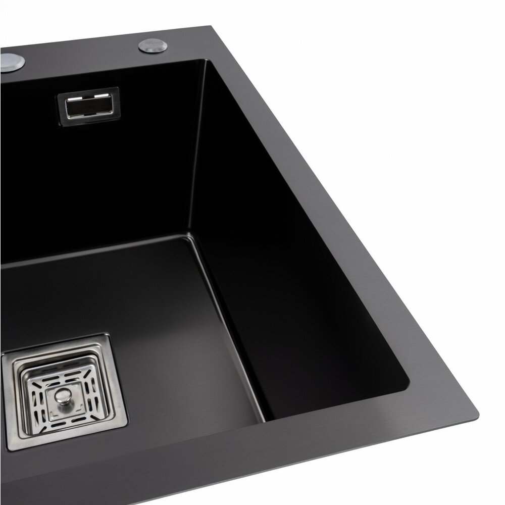 Фото - Кухонна мийка чорна Platinum PVD Handmade 65*50 R(квадратний сифон 3,0/1)
