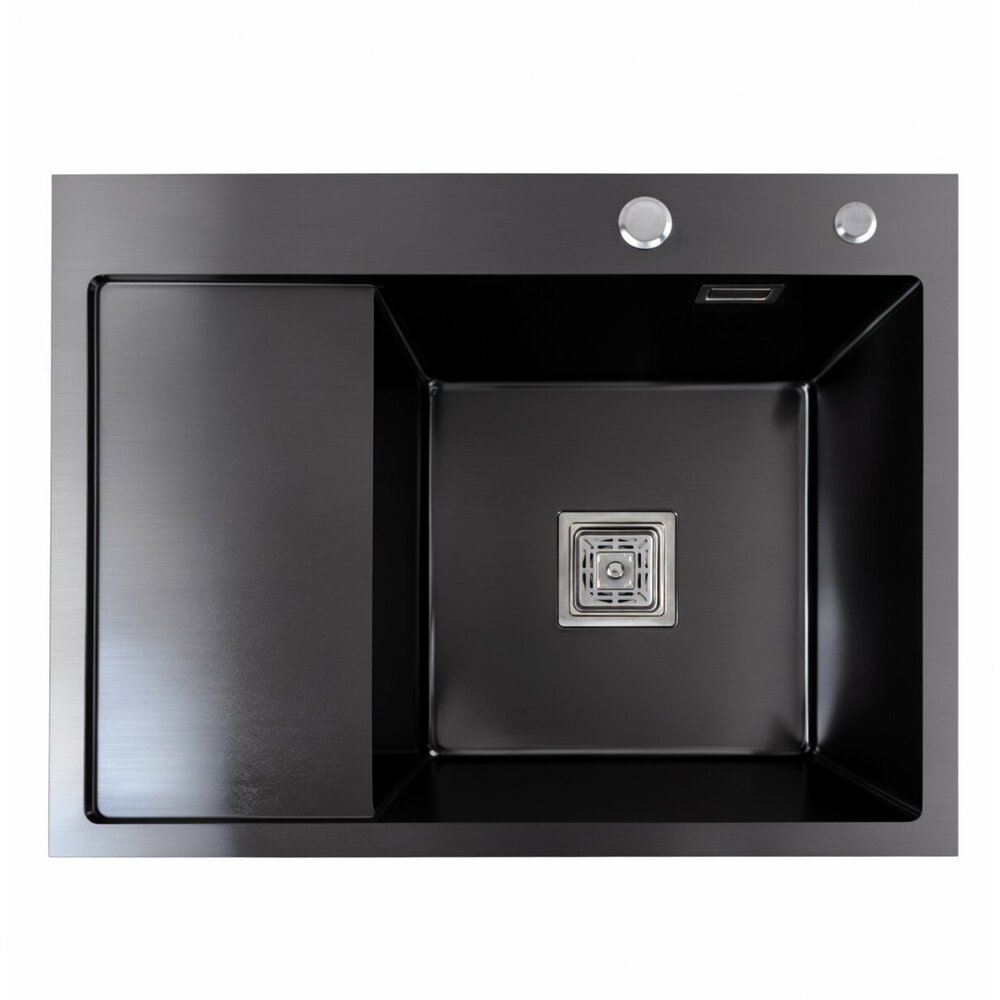 Фото - Кухонна мийка чорна Platinum PVD Handmade 65*50 R(квадратний сифон 3,0/1)