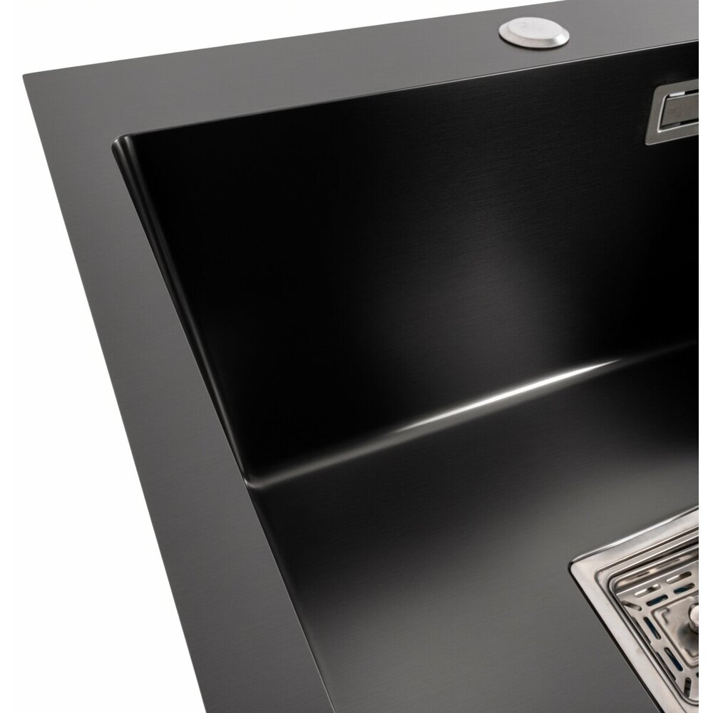 Фото - Кухонна мийка 50*50 PVD чорна Platinum Handmade з підставкою для ножів