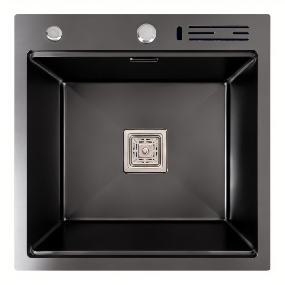 Фото - Кухонна мийка 50*50 PVD чорна Platinum Handmade з підставкою для ножів