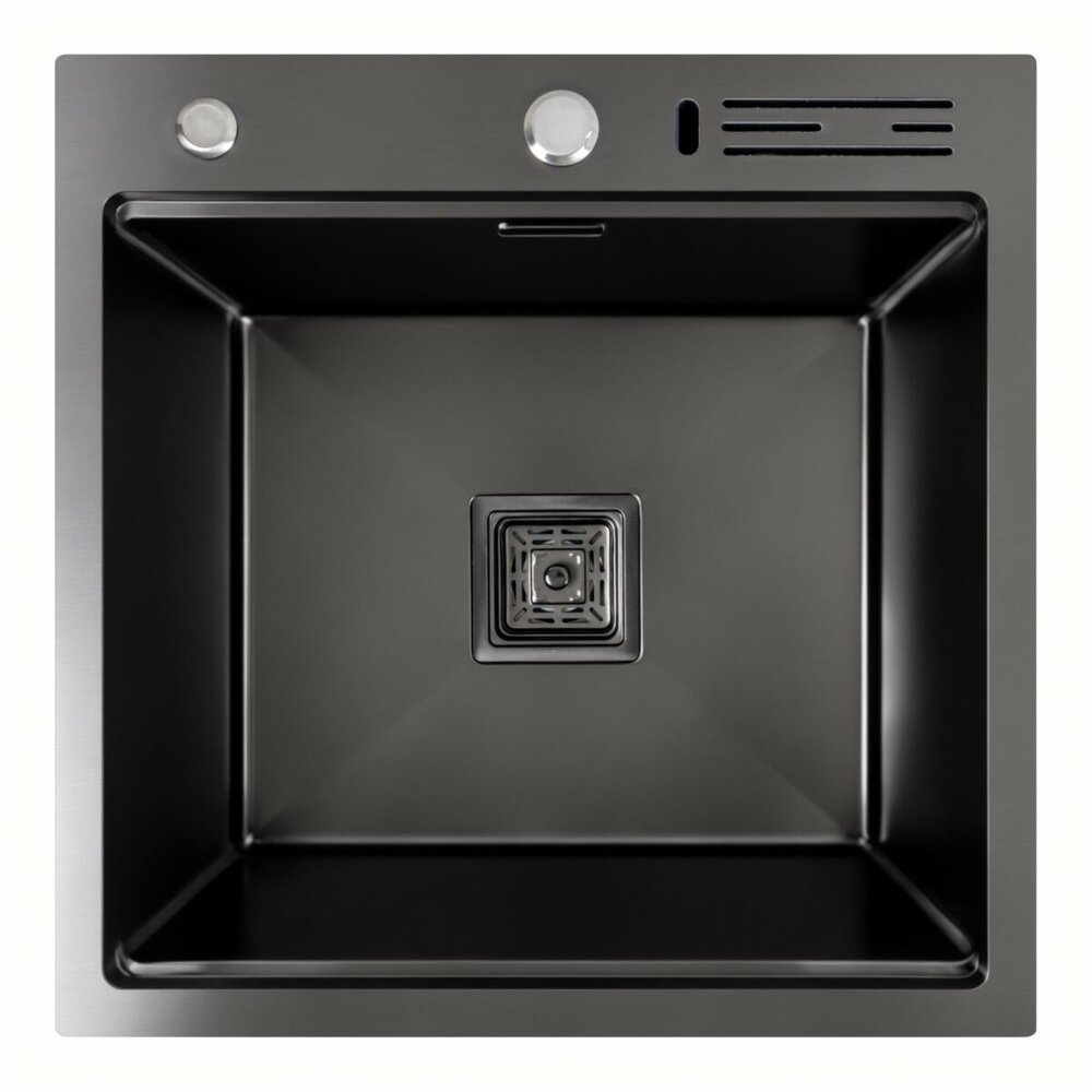Фото - Кухонна мийка 50*50 PVD чорна Platinum Handmade з підставкою для ножів