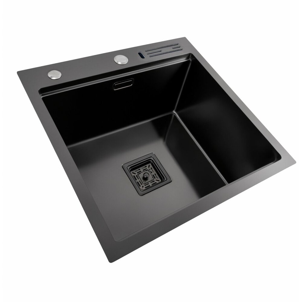 Фото - Кухонна мийка 50*50 PVD чорна Platinum Handmade з підставкою для ножів