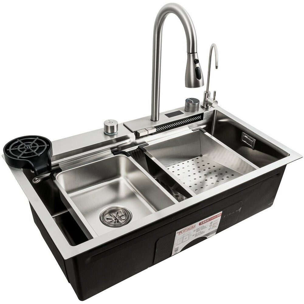 Фото - Кухонна мийка 75*45G сатин Platinum Handmade "Водоспад" повна комплектація
