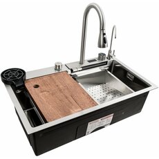 Кухонна мийка 75*45G сатин Platinum Handmade "Водоспад" повна комплектація