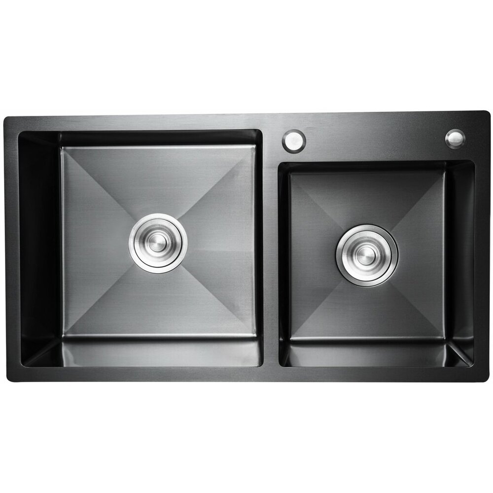 Фото - Кухонна мийка 78*43 PVD чорна на дві чаші Platinum Handmade HDB (круглий сифон, 3.0/0.8)