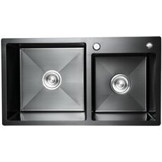 Кухонна мийка 78*43 PVD чорна на дві чаші Valeso Handmade HDB (круглий сифон, 3.0/0.8)