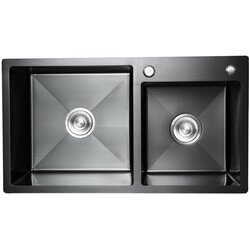 Кухонна мийка 78*43 PVD чорна на дві чаші Valeso Handmade HDB (круглий сифон, 3.0/0.8)