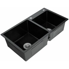 Кухонна мийка 78*43 PVD чорна на дві чаші Valeso Handmade HDB (круглий сифон, 3.0/0.8)
