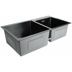 Кухонна мийка 78*43 PVD чорна на дві чаші Valeso Handmade HDB (круглий сифон, 3.0/0.8)