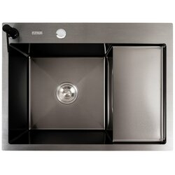 Кухонна мийка CM 65*50 L PVD чорна Valeso Handmade (круглий сифон 3.0/0.8)