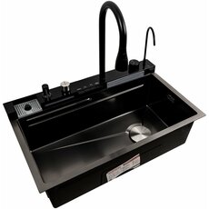 Кухонна мийка 75*45М PVD чорна Platinum Handmade "Водоспад"