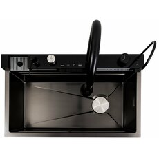 Кухонна мийка 75*45М PVD чорна Platinum Handmade "Водоспад"