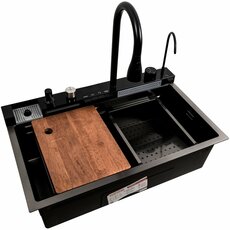 Кухонна мийка 75*45М PVD чорна Platinum Handmade "Водоспад"