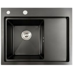 Кухонна мийка чорна PVD 58*48 L Platinum Handmade (два отвори, круглий сифон 3,0/0,8)
