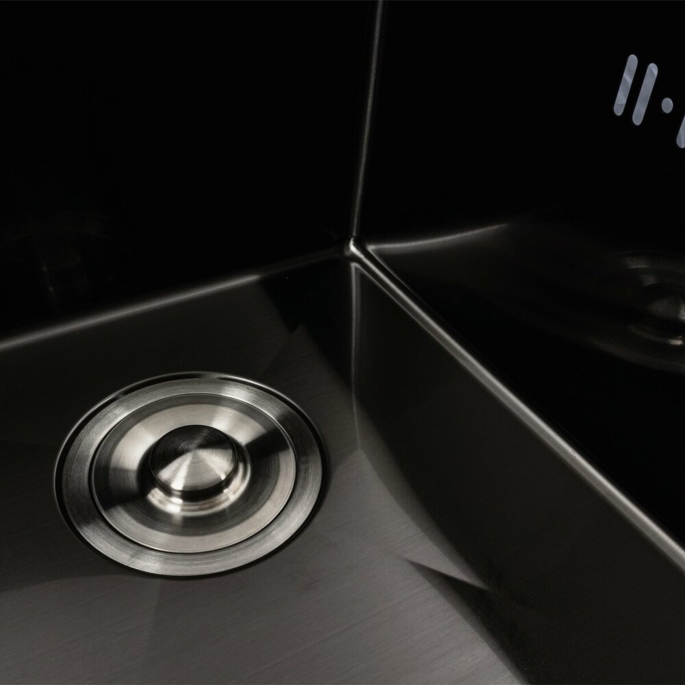 Фото - Кухонна мийка чорна PVD 58*48 L Platinum Handmade (два отвори, круглий сифон 3,0/0,8)
