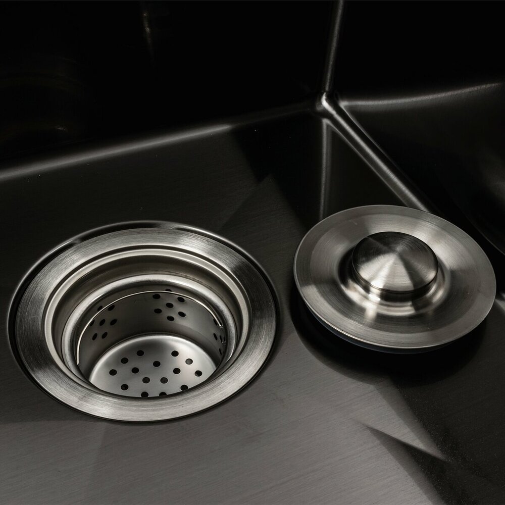 Фото - Кухонна мийка чорна PVD 58*48 L Platinum Handmade (два отвори, круглий сифон 3,0/0,8)