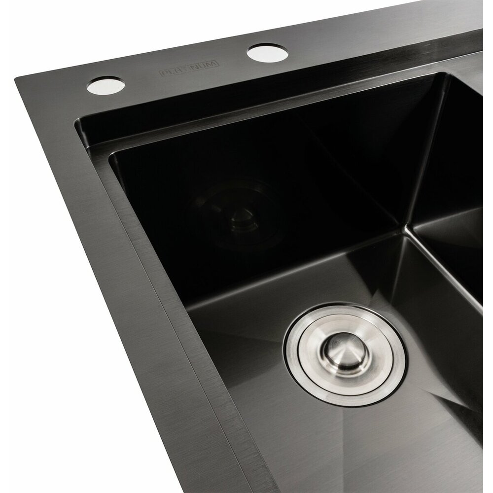Фото - Кухонна мийка чорна PVD 58*48 L Platinum Handmade (два отвори, круглий сифон 3,0/0,8)