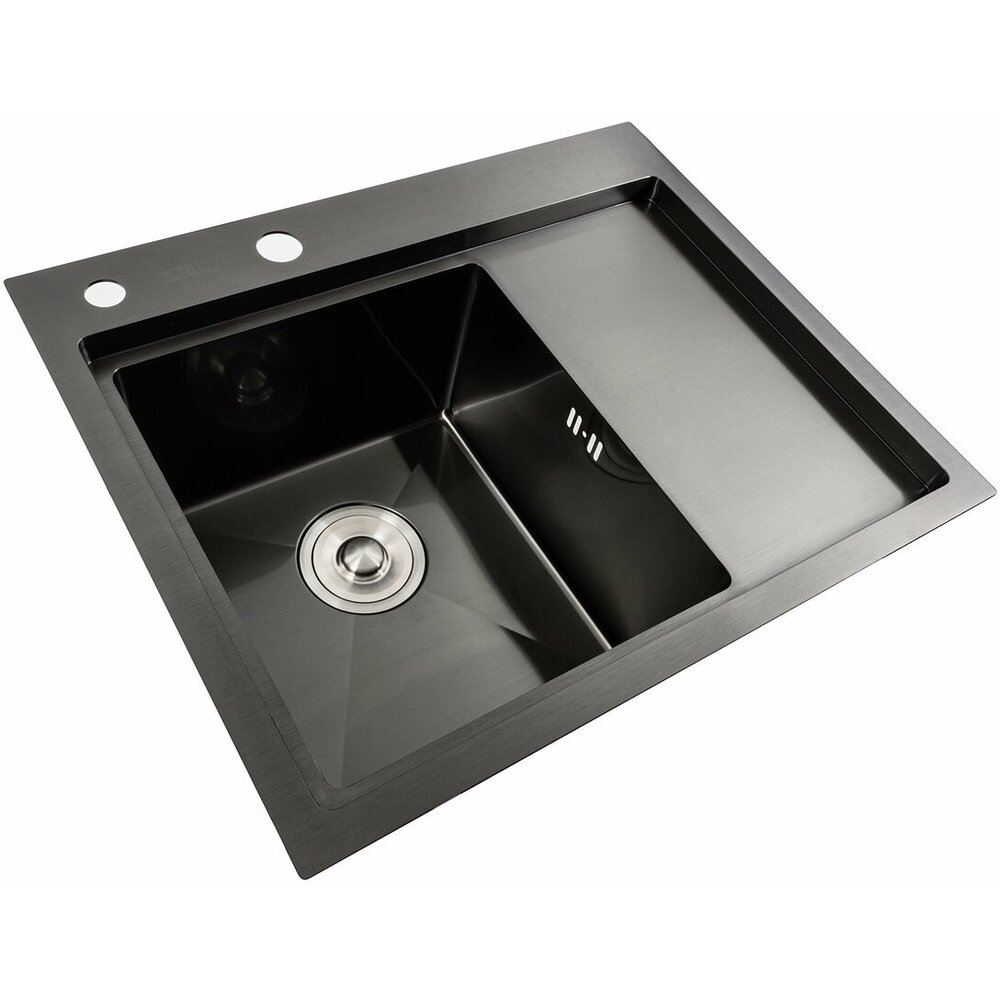 Фото - Кухонна мийка чорна PVD 58*48 L Platinum Handmade (два отвори, круглий сифон 3,0/0,8)