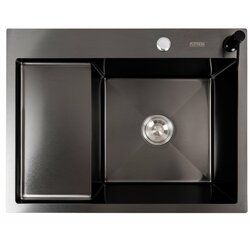 Кухонна мийка CM 65*50 R PVD чорна Valeso Handmade (круглий сифон 3.0/0.8)
