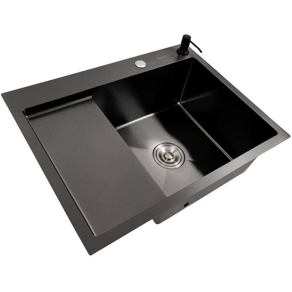 Фото - Кухонна мийка CM 65*50 R PVD чорна Valeso Handmade (круглий сифон 3.0/0.8)