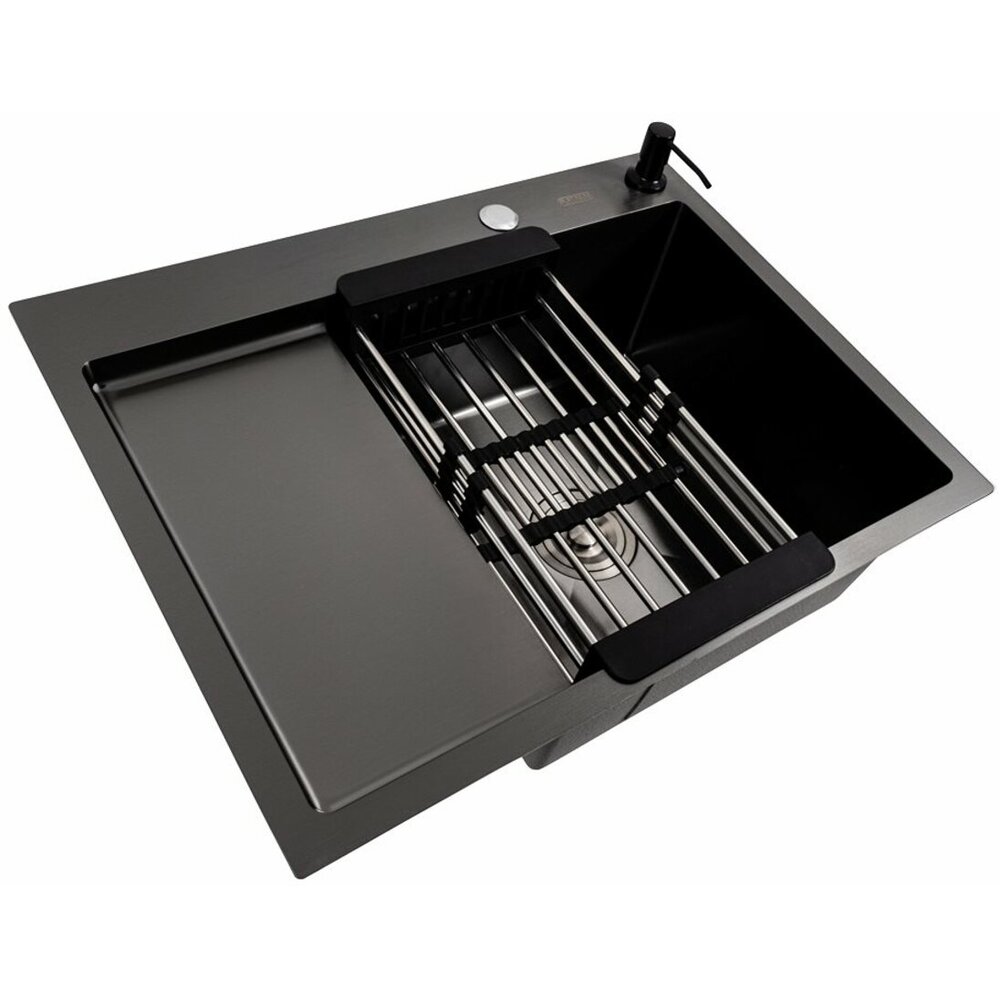 Фото - Кухонна мийка CM 65*50 R PVD чорна Valeso Handmade (круглий сифон 3.0/0.8)
