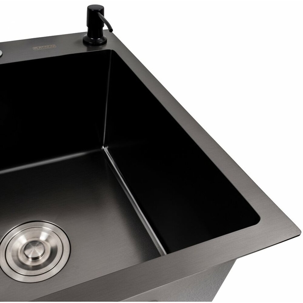 Фото - Кухонна мийка CM 65*50 R PVD чорна Valeso Handmade (круглий сифон 3.0/0.8)