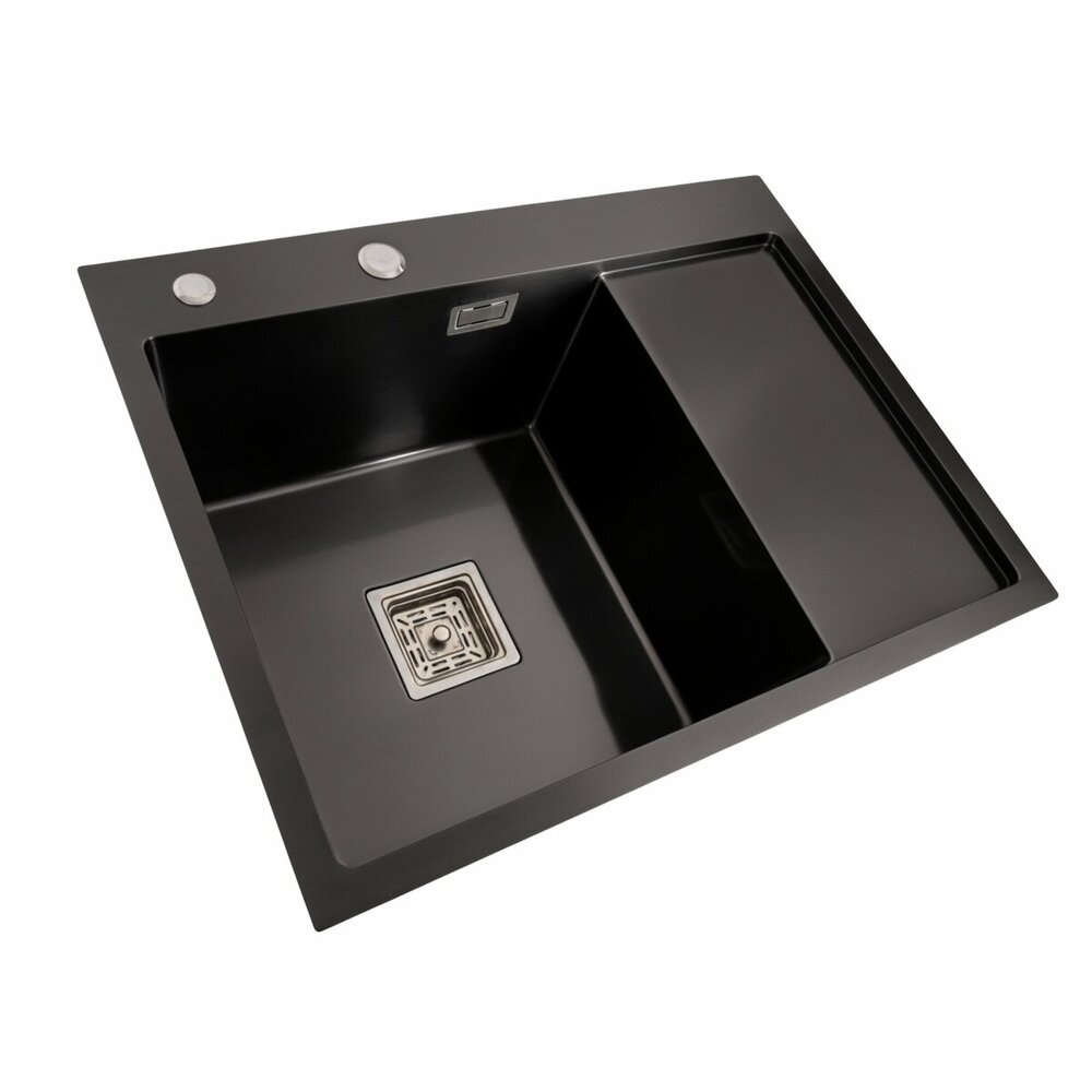 Фото - Кухонна мийка чорна Platinum PVD Handmade 65*50 L(квадратний сифон 3,0/1)