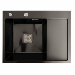 Кухонна мийка чорна Platinum PVD Handmade 65*50 L(квадратний сифон 3,0/1)
