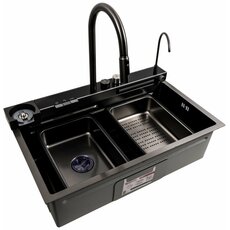 Кухонна мийка 75*46D PVD чорна Platinum Handmade "ВОДОСПАД"