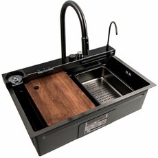 Кухонна мийка 75*46D PVD чорна Platinum Handmade "ВОДОСПАД"
