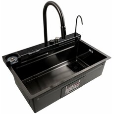 Кухонна мийка 75*46D PVD чорна Platinum Handmade "ВОДОСПАД"