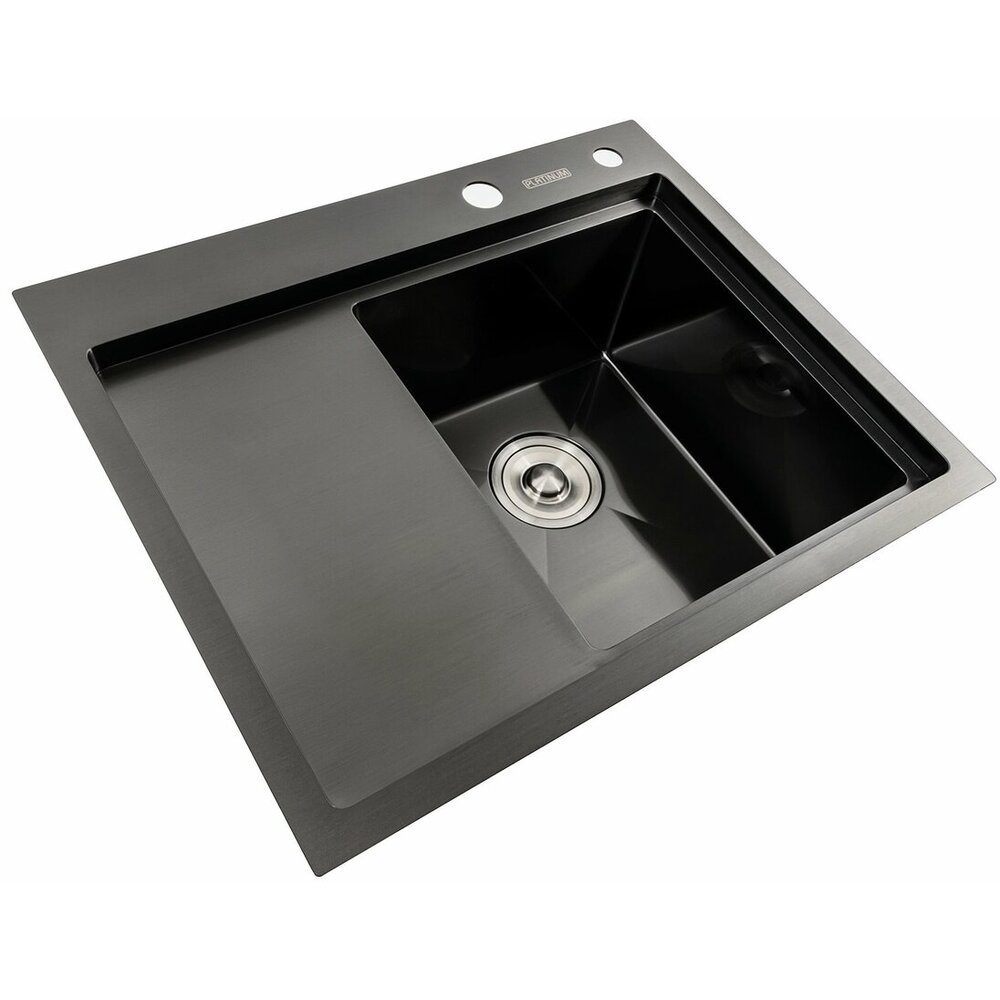 Фото - Кухонна мийка чорна PVD 58*48 R Platinum Handmade (два отвори, круглий сифон 3,0/0,8)