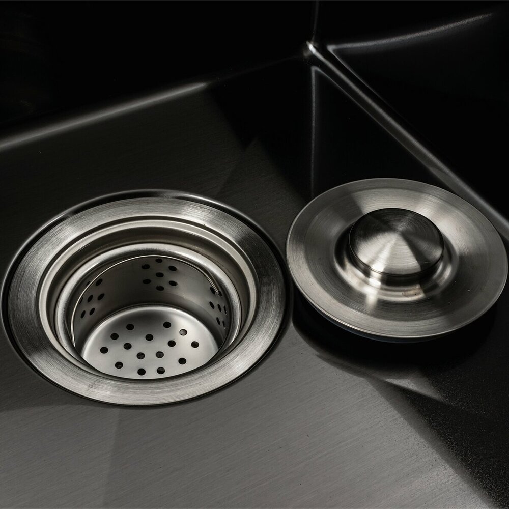 Фото - Кухонна мийка чорна PVD 58*48 R Platinum Handmade (два отвори, круглий сифон 3,0/0,8)